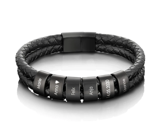 Pulsera de Cuero Personalizada – Regalo día del Padre ❤️