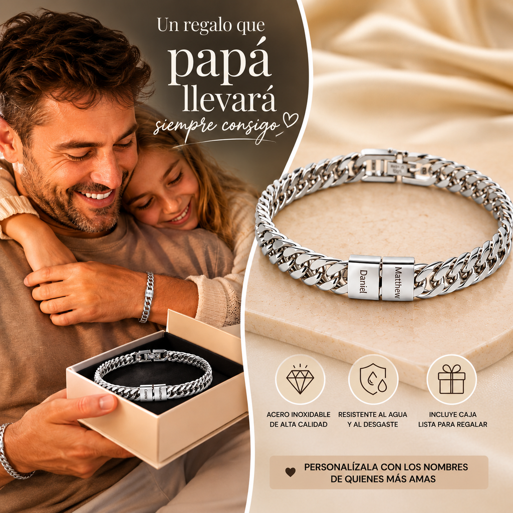Pulsera Cubana Personalizada – El Regalo Perfecto para Papá ❤️