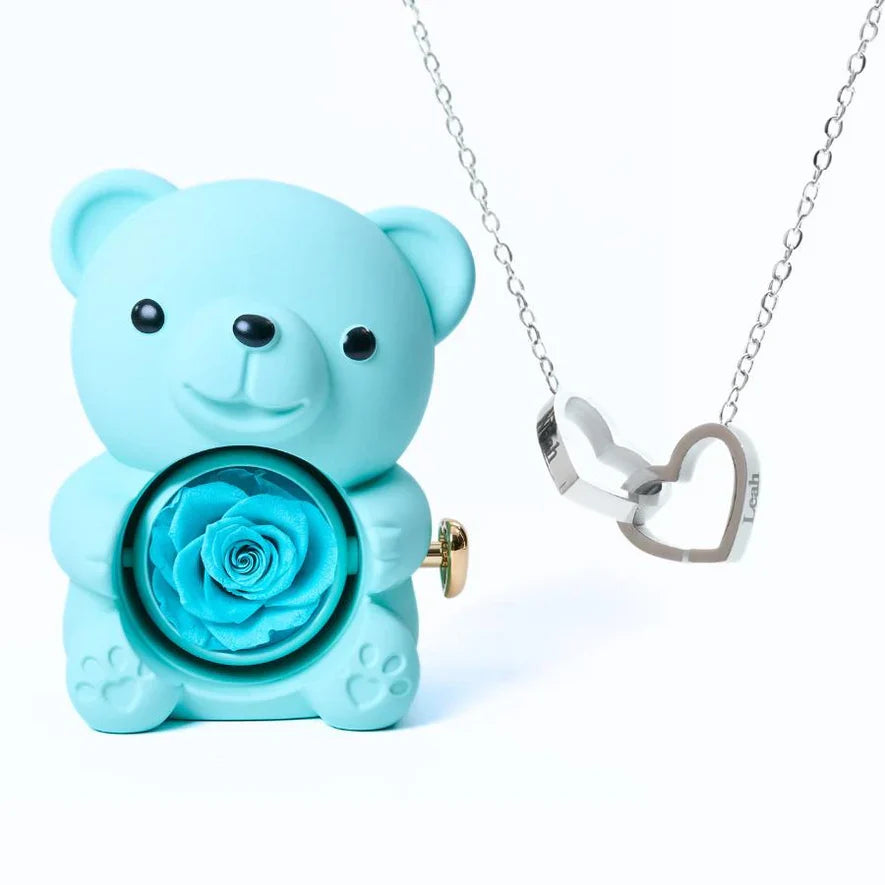 Oso con Rosa Eterna y Collar Personalizado