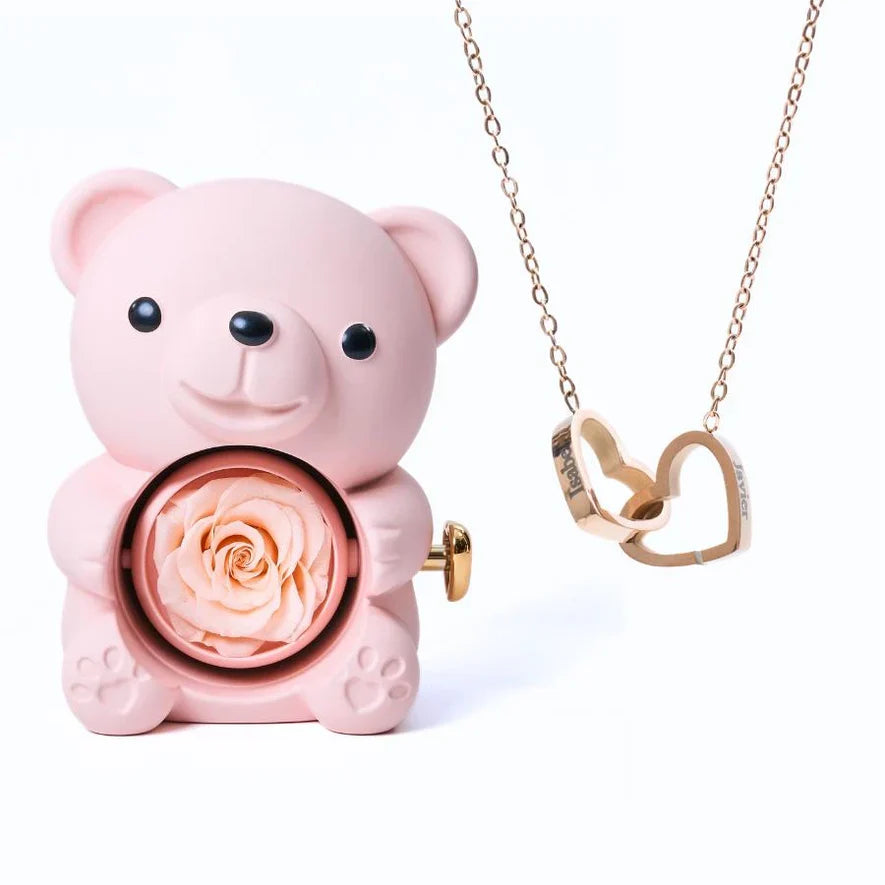 Oso con Rosa Eterna y Collar Personalizado