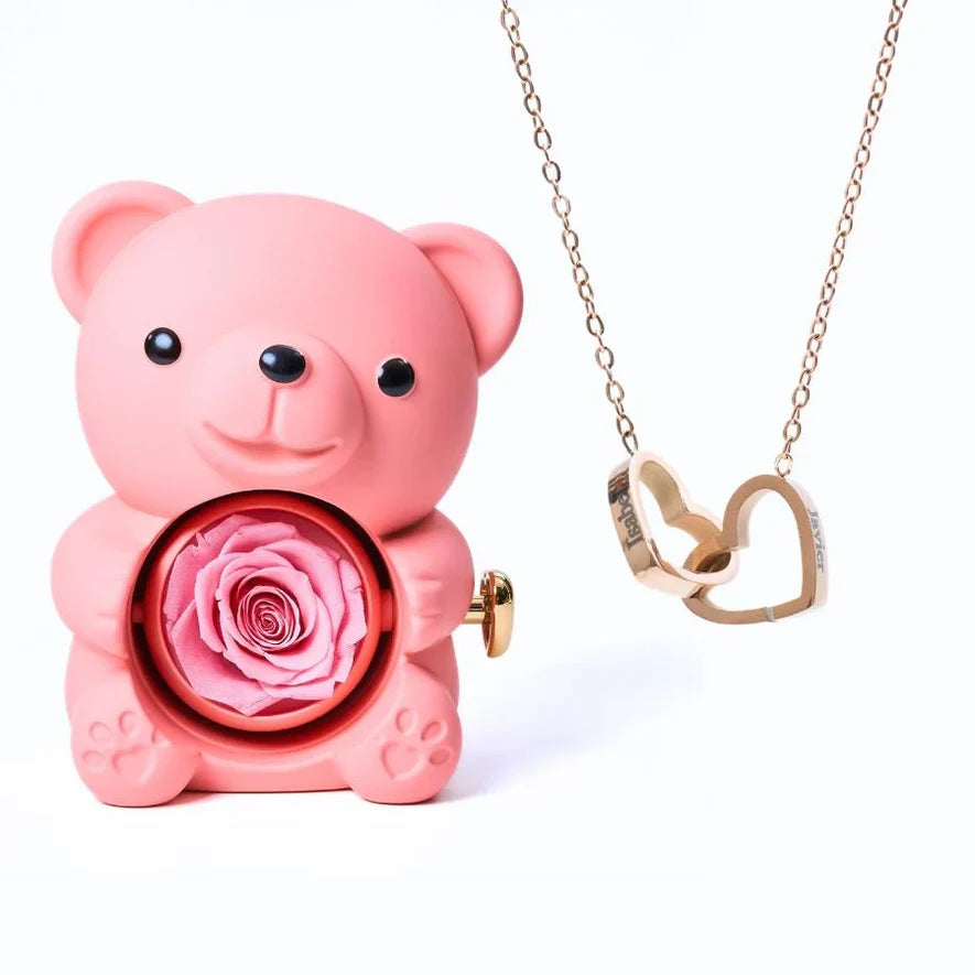 Oso con Rosa Eterna y Collar Personalizado