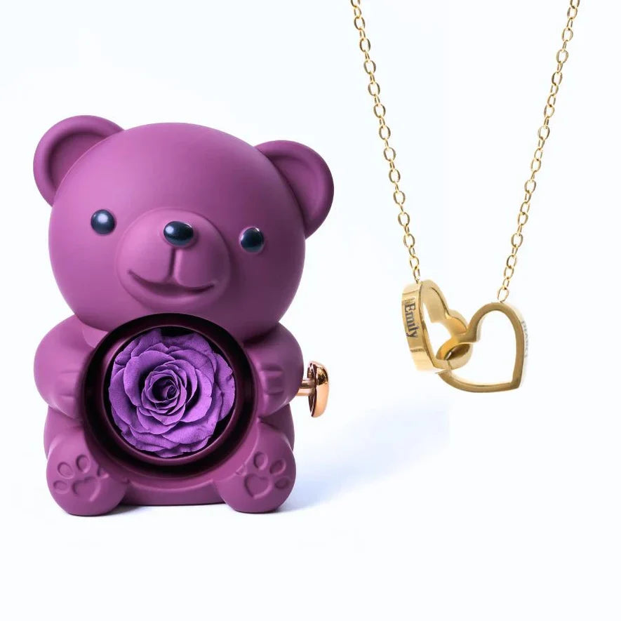 Oso con Rosa Eterna y Collar Personalizado