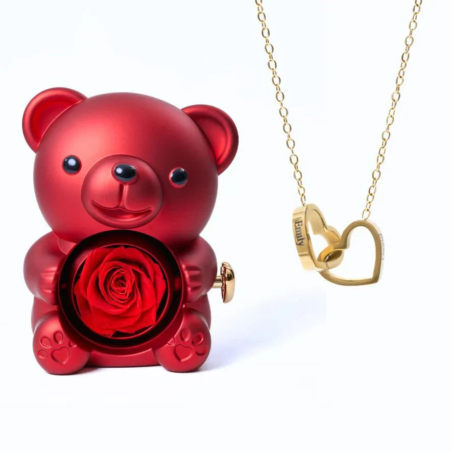 Oso con Rosa Eterna y Collar Personalizado