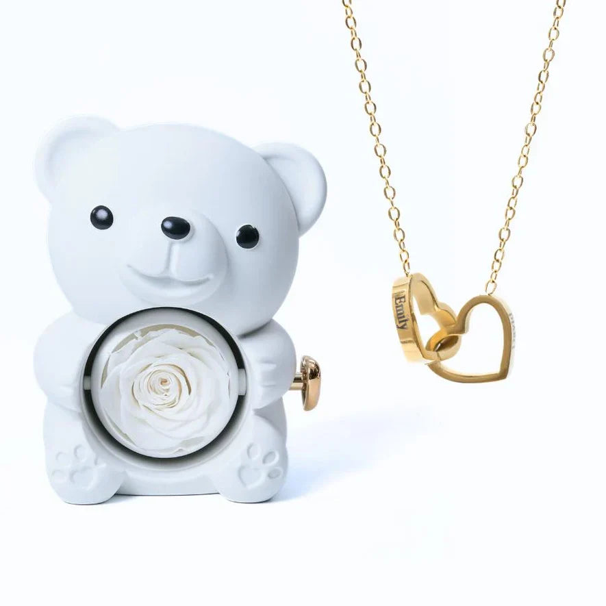 Oso con Rosa Eterna y Collar Personalizado