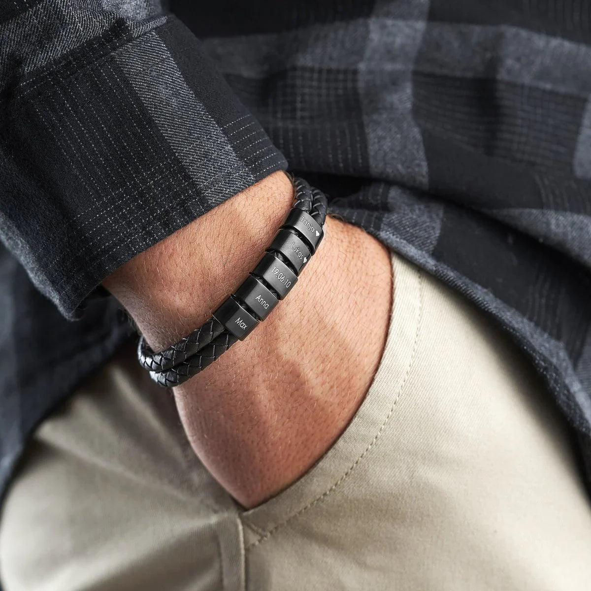 Pulsera de Cuero Personalizada – Regalo día del Padre ❤️